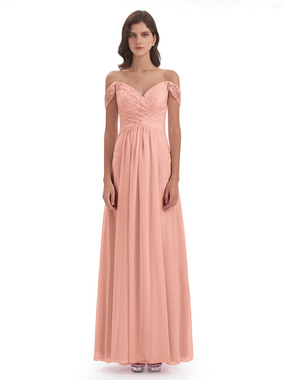 Marjorie Off The Shoulder Open Back Chiffon Long Bridesmaid Dresses