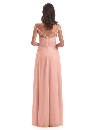 Marjorie Off The Shoulder Open Back Chiffon Long Bridesmaid Dresses