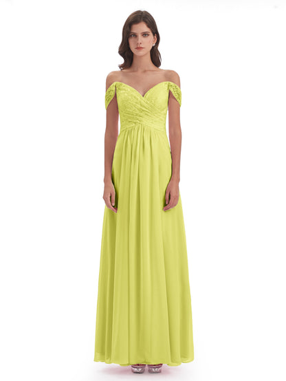 Marjorie Off The Shoulder Open Back Chiffon Long Bridesmaid Dresses