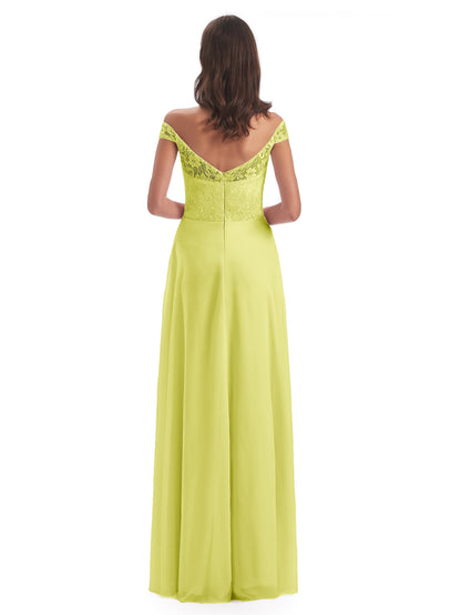 Marjorie Off The Shoulder Open Back Chiffon Long Bridesmaid Dresses