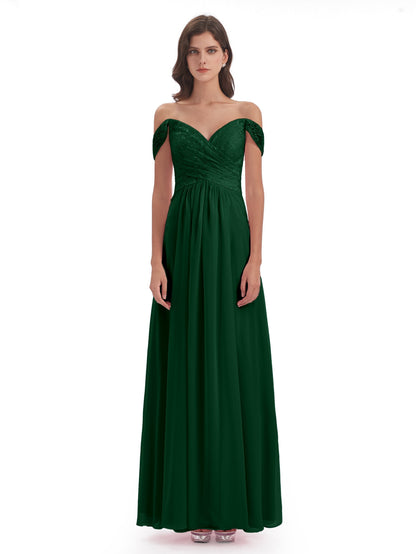 Marjorie Off The Shoulder Open Back Chiffon Long Bridesmaid Dresses