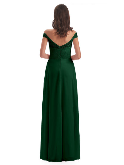Marjorie Off The Shoulder Open Back Chiffon Long Bridesmaid Dresses
