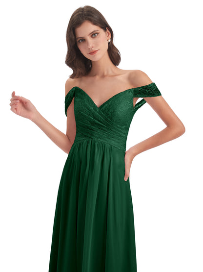 Marjorie Off The Shoulder Open Back Chiffon Long Bridesmaid Dresses