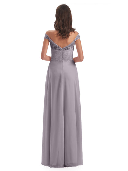 Marjorie Off The Shoulder Open Back Chiffon Long Bridesmaid Dresses
