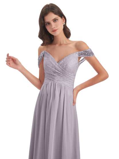 Marjorie Off The Shoulder Open Back Chiffon Long Bridesmaid Dresses