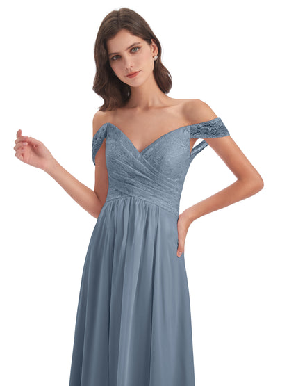 Marjorie Off The Shoulder Open Back Chiffon Long Bridesmaid Dresses