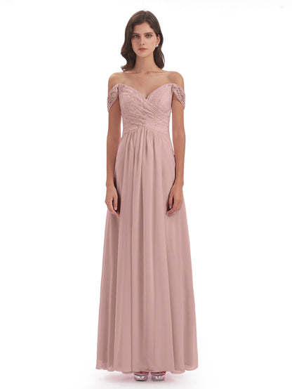Marjorie Off The Shoulder Open Back Chiffon Long Bridesmaid Dresses