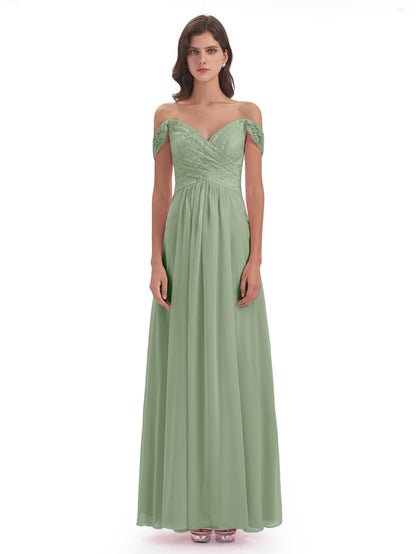 Marjorie Off The Shoulder Open Back Chiffon Long Bridesmaid Dresses