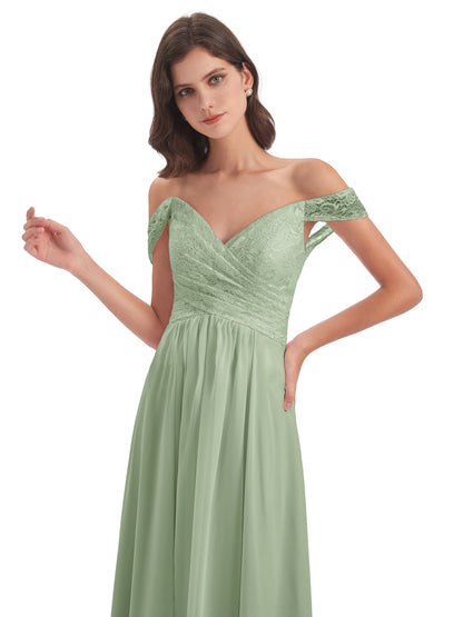 Marjorie Off The Shoulder Open Back Chiffon Long Bridesmaid Dresses
