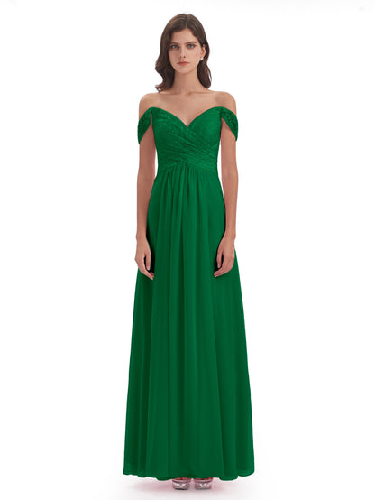 Marjorie Off The Shoulder Open Back Chiffon Long Bridesmaid Dresses