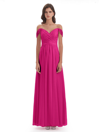Marjorie Off The Shoulder Open Back Chiffon Long Bridesmaid Dresses