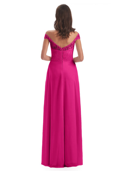 Marjorie Off The Shoulder Open Back Chiffon Long Bridesmaid Dresses