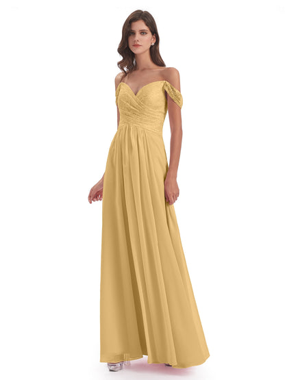 Marjorie Off The Shoulder Open Back Chiffon Long Bridesmaid Dresses