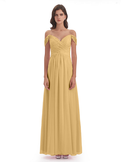 Marjorie Off The Shoulder Open Back Chiffon Long Bridesmaid Dresses