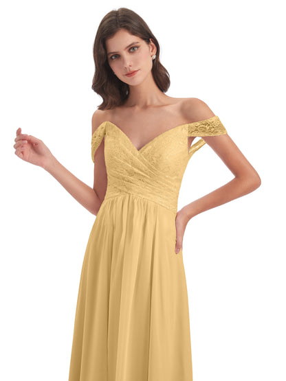 Marjorie Off The Shoulder Open Back Chiffon Long Bridesmaid Dresses