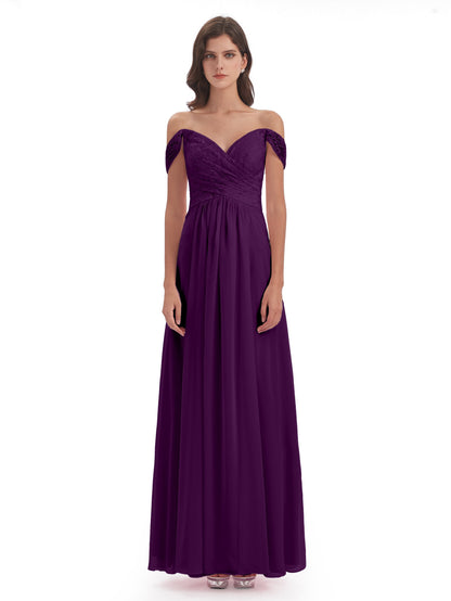 Marjorie Off The Shoulder Open Back Chiffon Long Bridesmaid Dresses