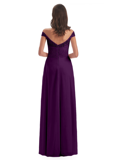 Marjorie Off The Shoulder Open Back Chiffon Long Bridesmaid Dresses