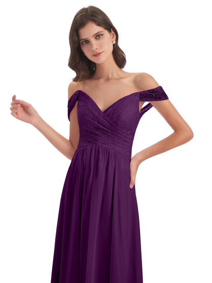 Marjorie Off The Shoulder Open Back Chiffon Long Bridesmaid Dresses