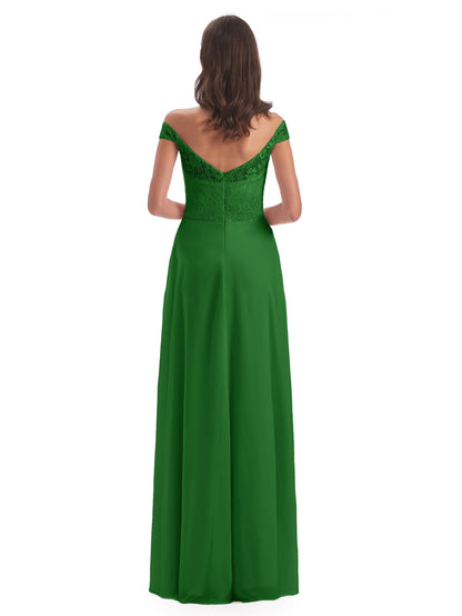 Marjorie Off The Shoulder Open Back Chiffon Long Bridesmaid Dresses