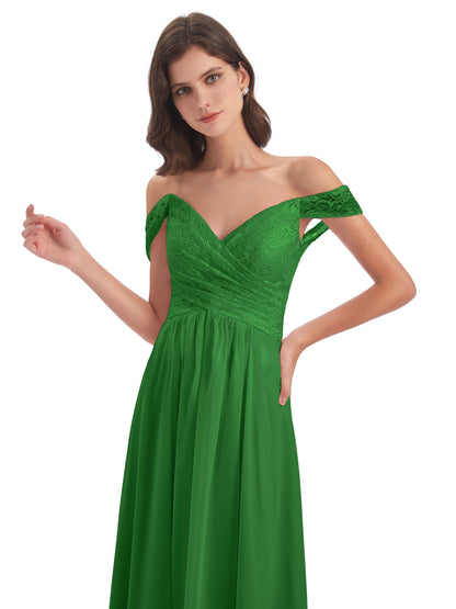 Marjorie Off The Shoulder Open Back Chiffon Long Bridesmaid Dresses