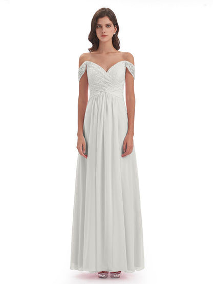 Marjorie Off The Shoulder Open Back Chiffon Long Bridesmaid Dresses