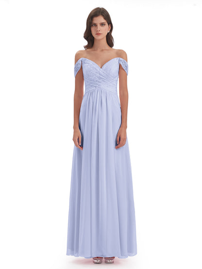Marjorie Off The Shoulder Open Back Chiffon Long Bridesmaid Dresses