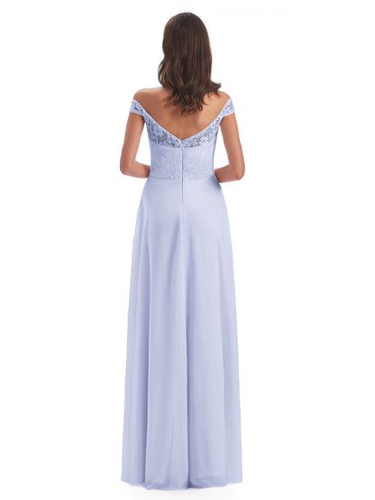 Marjorie Off The Shoulder Open Back Chiffon Long Bridesmaid Dresses