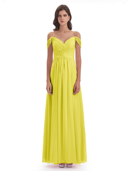Marjorie Off The Shoulder Open Back Chiffon Long Bridesmaid Dresses