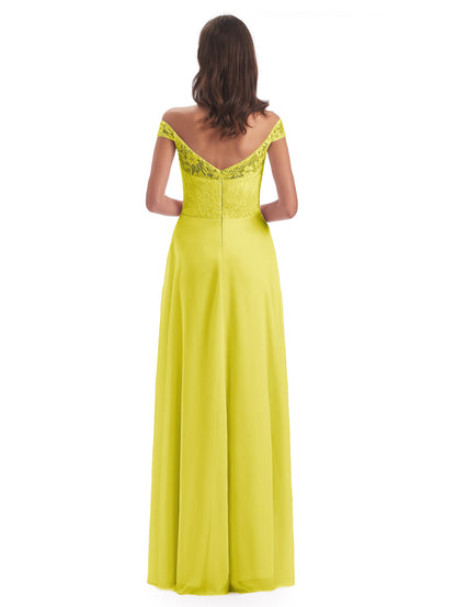 Marjorie Off The Shoulder Open Back Chiffon Long Bridesmaid Dresses