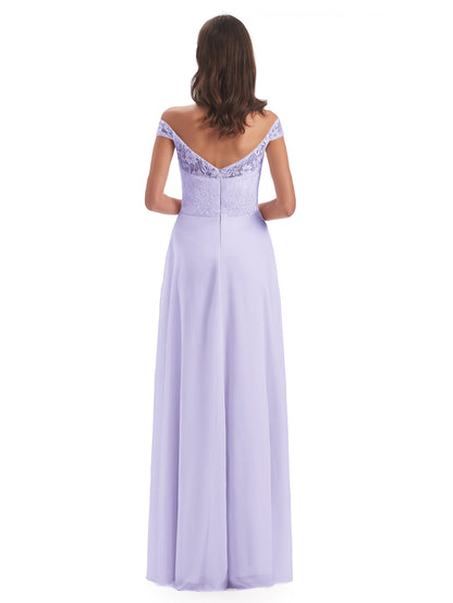 Marjorie Off The Shoulder Open Back Chiffon Long Bridesmaid Dresses