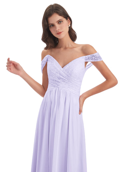Marjorie Off The Shoulder Open Back Chiffon Long Bridesmaid Dresses