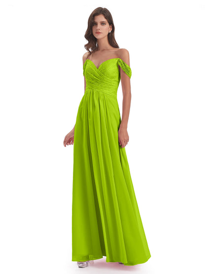 Marjorie Off The Shoulder Open Back Chiffon Long Bridesmaid Dresses