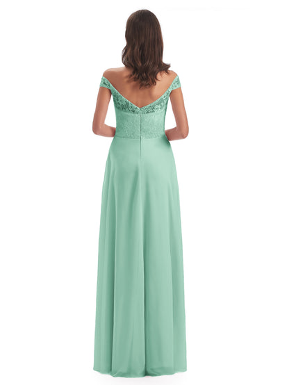 Marjorie Off The Shoulder Open Back Chiffon Long Bridesmaid Dresses