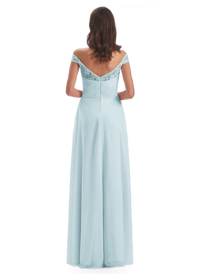 Marjorie Off The Shoulder Open Back Chiffon Long Bridesmaid Dresses