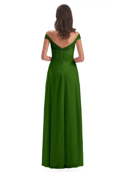 Marjorie Off The Shoulder Open Back Chiffon Long Bridesmaid Dresses
