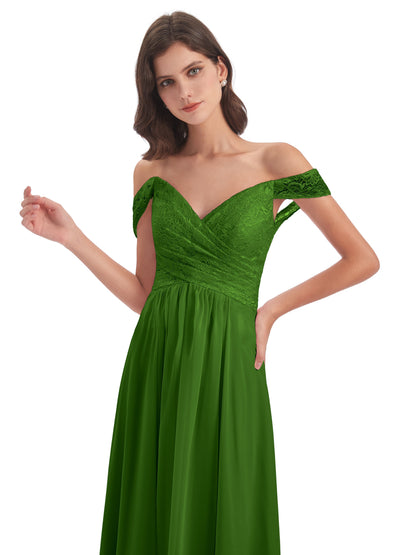 Marjorie Off The Shoulder Open Back Chiffon Long Bridesmaid Dresses