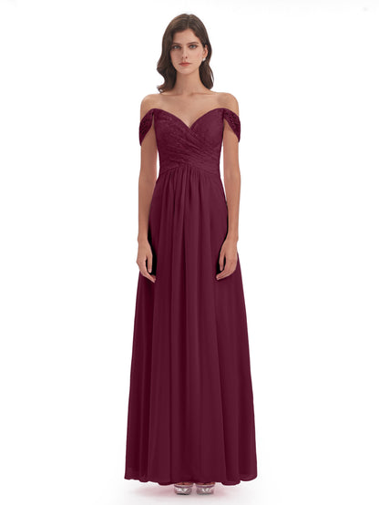 Marjorie Off The Shoulder Open Back Chiffon Long Bridesmaid Dresses