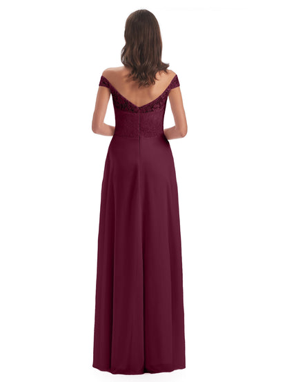 Marjorie Off The Shoulder Open Back Chiffon Long Bridesmaid Dresses