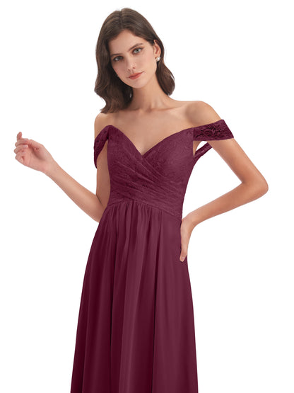 Marjorie Off The Shoulder Open Back Chiffon Long Bridesmaid Dresses