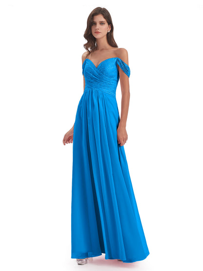 Marjorie Off The Shoulder Open Back Chiffon Long Bridesmaid Dresses