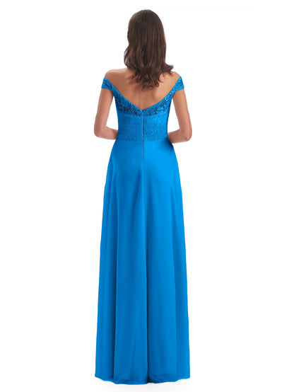 Marjorie Off The Shoulder Open Back Chiffon Long Bridesmaid Dresses