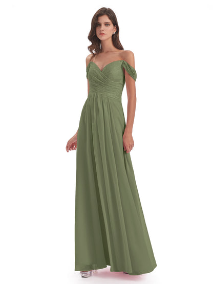 Marjorie Off The Shoulder Open Back Chiffon Long Bridesmaid Dresses