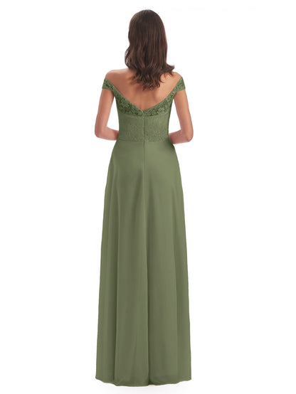 Marjorie Off The Shoulder Open Back Chiffon Long Bridesmaid Dresses