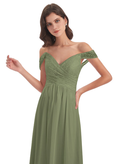 Marjorie Off The Shoulder Open Back Chiffon Long Bridesmaid Dresses