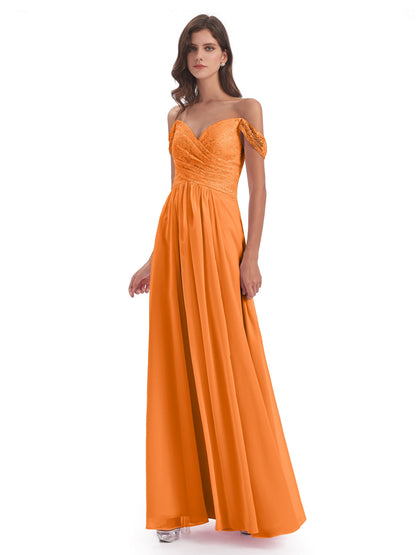 Marjorie Off The Shoulder Open Back Chiffon Long Bridesmaid Dresses