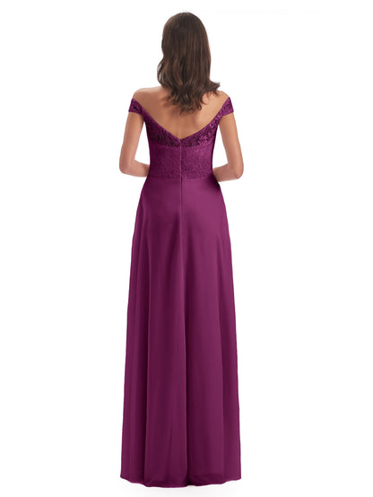 Marjorie Off The Shoulder Open Back Chiffon Long Bridesmaid Dresses