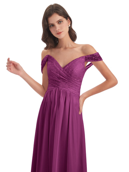 Marjorie Off The Shoulder Open Back Chiffon Long Bridesmaid Dresses