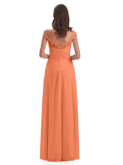 Marjorie Off The Shoulder Open Back Chiffon Long Bridesmaid Dresses