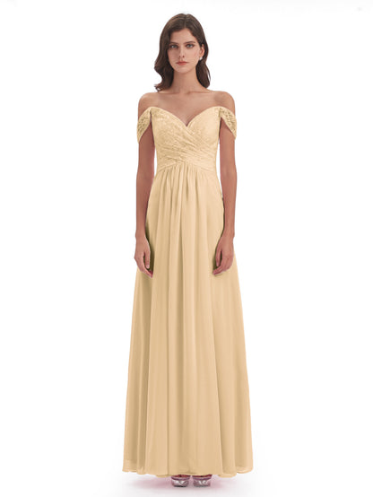 Marjorie Off The Shoulder Open Back Chiffon Long Bridesmaid Dresses