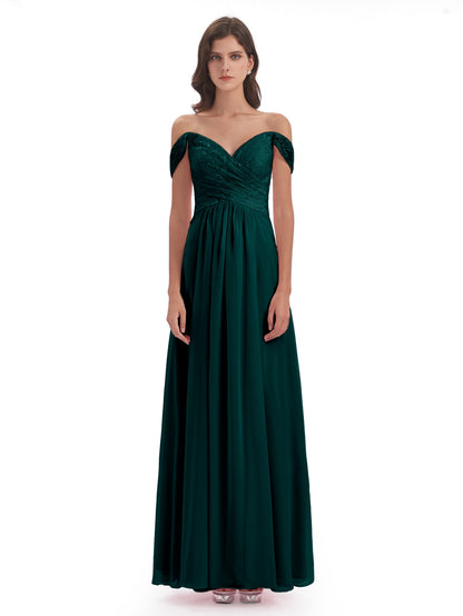 Marjorie Off The Shoulder Open Back Chiffon Long Bridesmaid Dresses